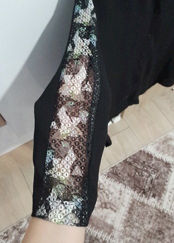 Siyah Mini Uzun Kollu Gömlek - Görsel 3