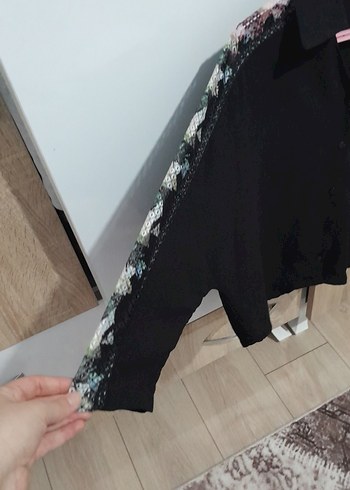 Siyah Mini Uzun Kollu Gömlek - Görsel 2