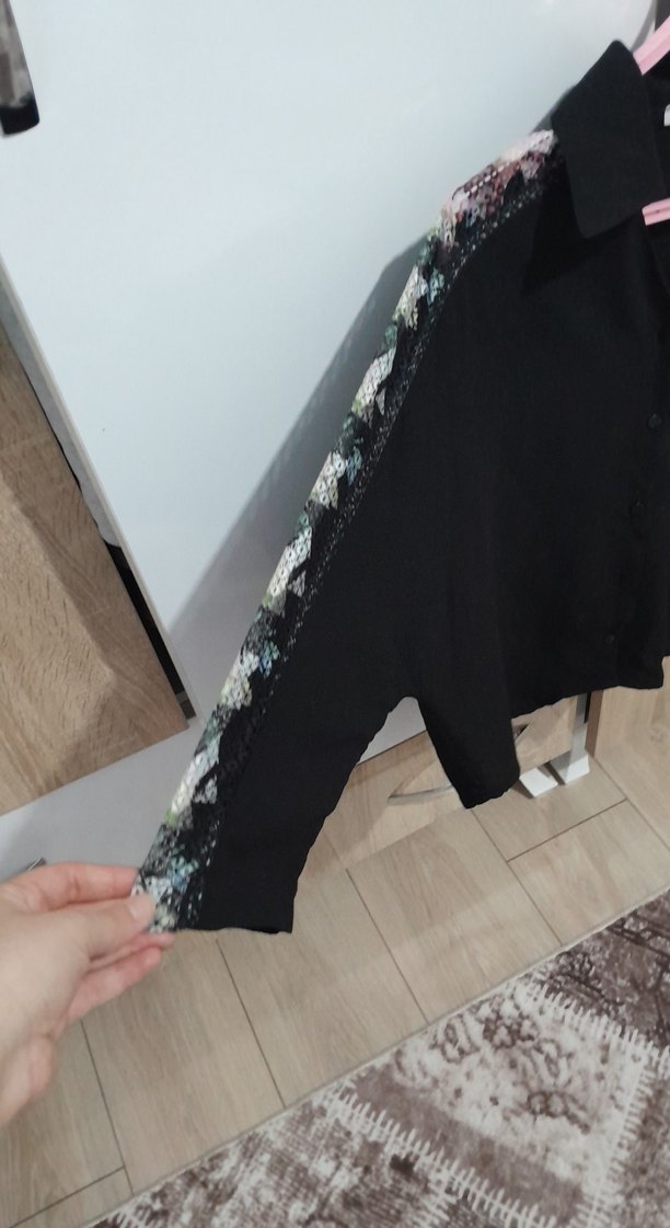 Siyah Mini Uzun Kollu Gömlek - Görsel 2