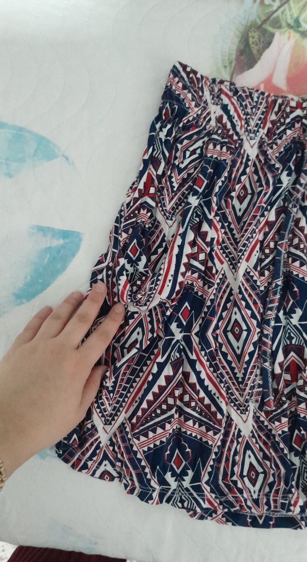 Bohem Çok Renkli Pileli Mini Etek - Görsel 2