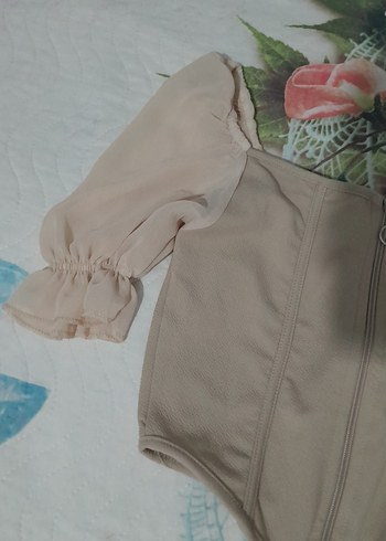 Bej Mini Straplez Bluz Fermuarlı - Görsel 2