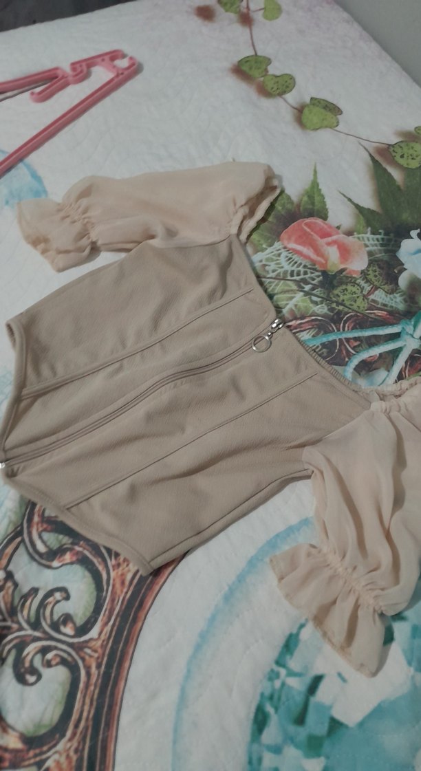 Bej Mini Straplez Bluz Fermuarlı - Görsel 5