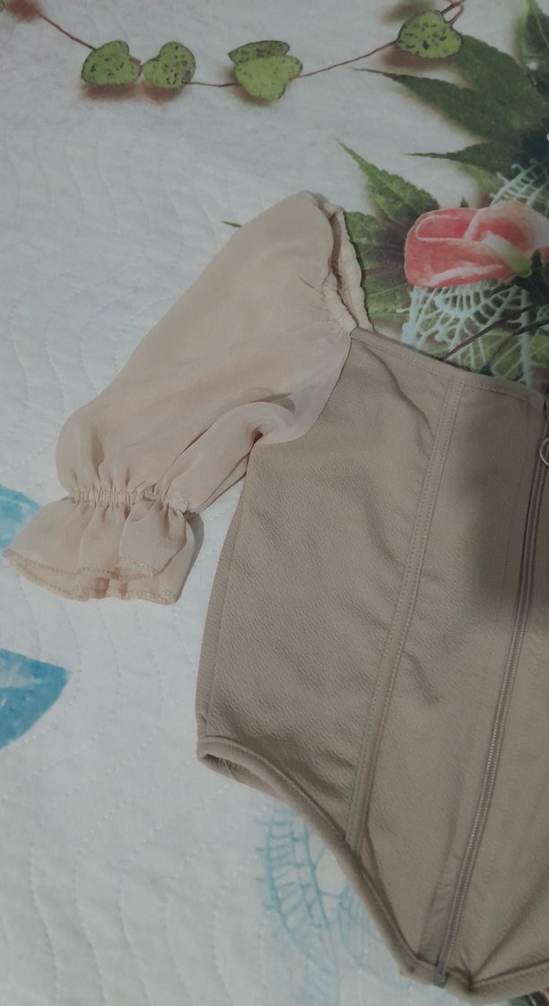 Bej Mini Straplez Bluz Fermuarlı - Görsel 2