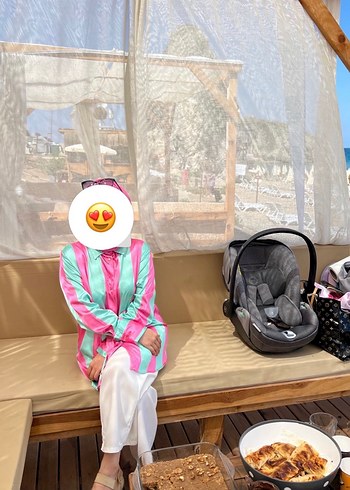 Pembe Yeşil İpek Görünümlü Salaş Gömlek - Görsel 3