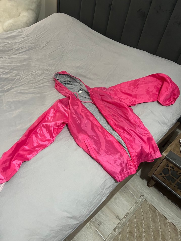Parlak Pembe Fermuarlı Yağmurluk - Görsel 2