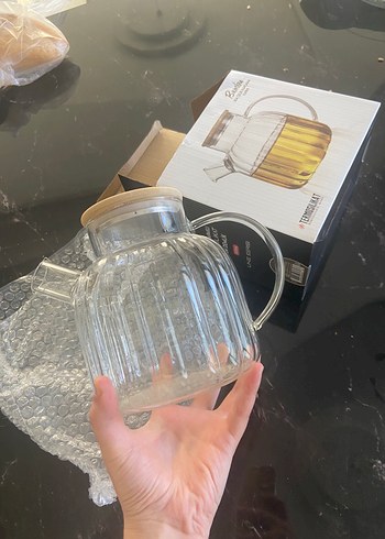 Beden beyaz Renk Cam Çaydanlık ve bambu Kapak