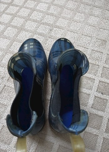 Kareli Koyu Mavi Kadın Lastik Topuklu Bot - Görsel 4