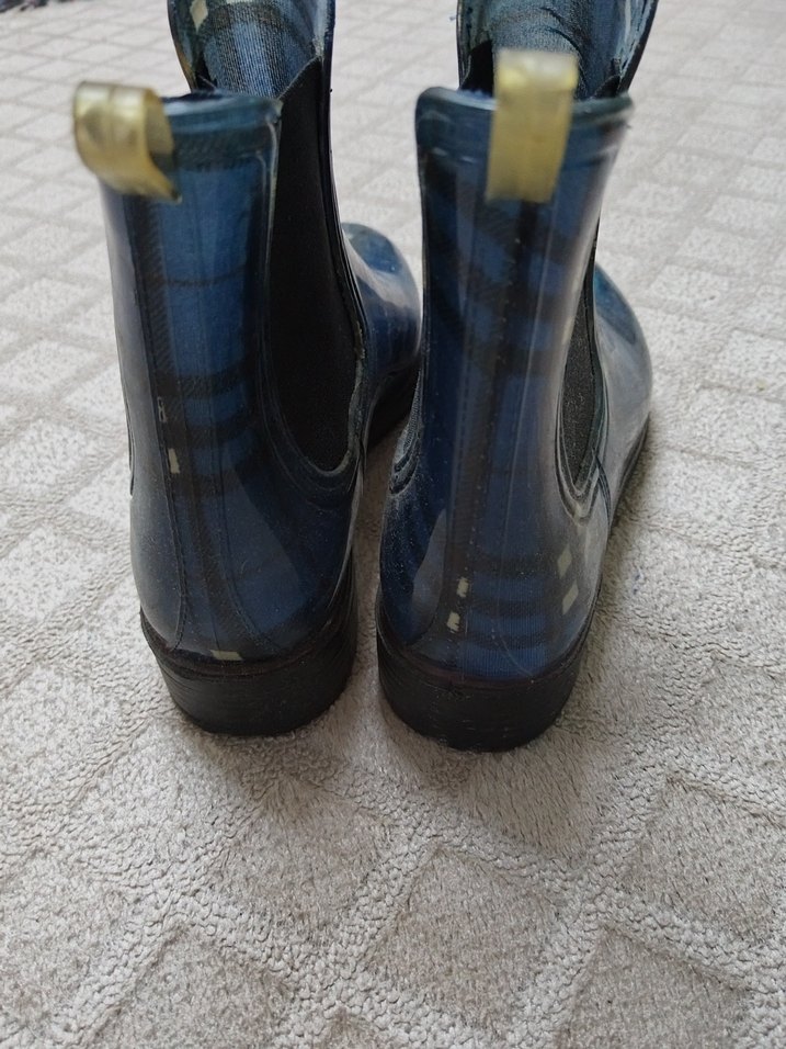 Kareli Koyu Mavi Kadın Lastik Topuklu Bot - Görsel 3