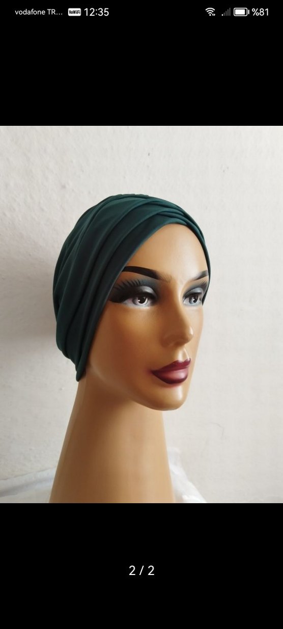 Koyu yeşil Kadın Drapeli Bone - Görsel 2