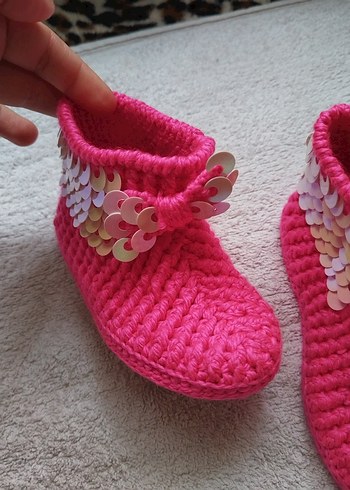 Pembe Örgü Kız Bebek Patik - Görsel 4