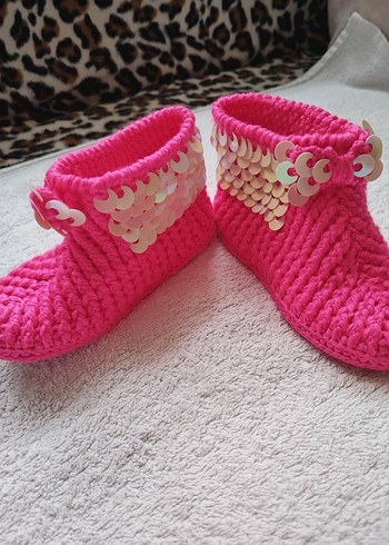 Pembe Örgü Kız Bebek Patik - Görsel 3