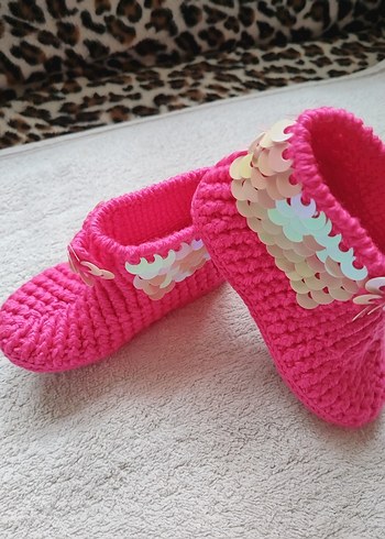 Pembe Örgü Kız Bebek Patik - Görsel 2