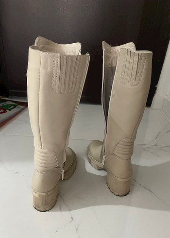 Harley Kadın Beyaz Deri Dizüstü Botlar - Görsel 6