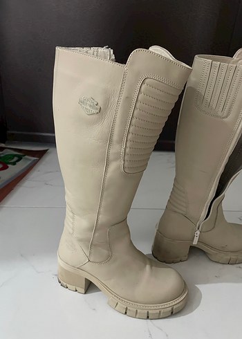 Harley Kadın Beyaz Deri Dizüstü Botlar - Görsel 2