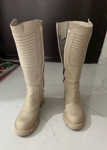 Harley Kadın Beyaz Deri Dizüstü Botlar - Görsel 3