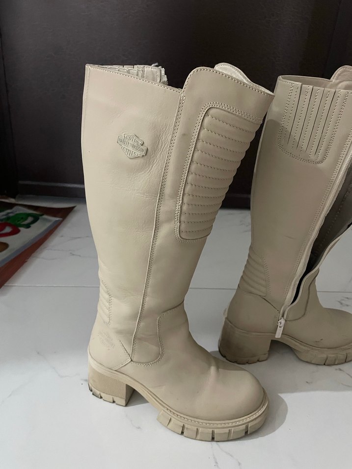 Harley Kadın Beyaz Deri Dizüstü Botlar - Görsel 2