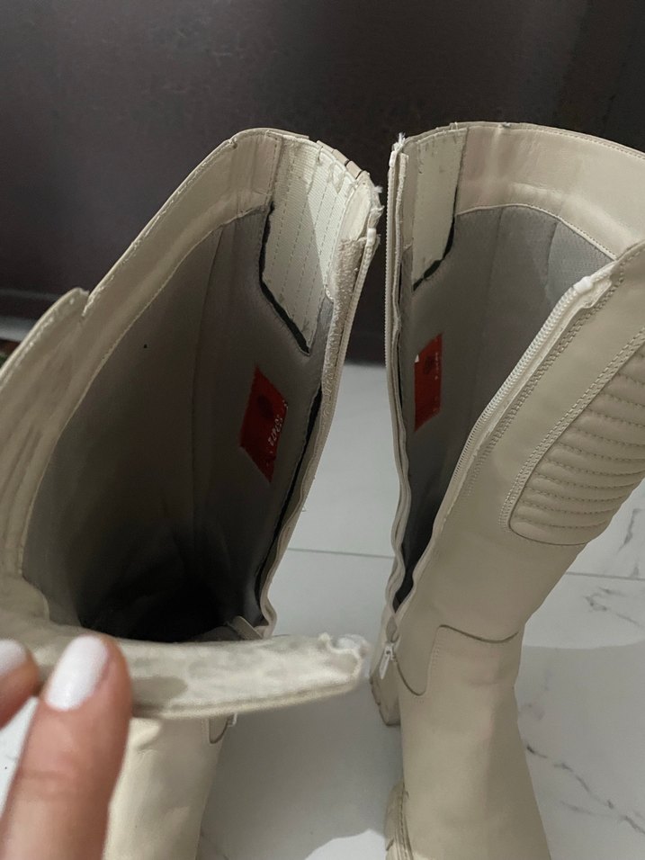 Harley Kadın Beyaz Deri Dizüstü Botlar - Görsel 5