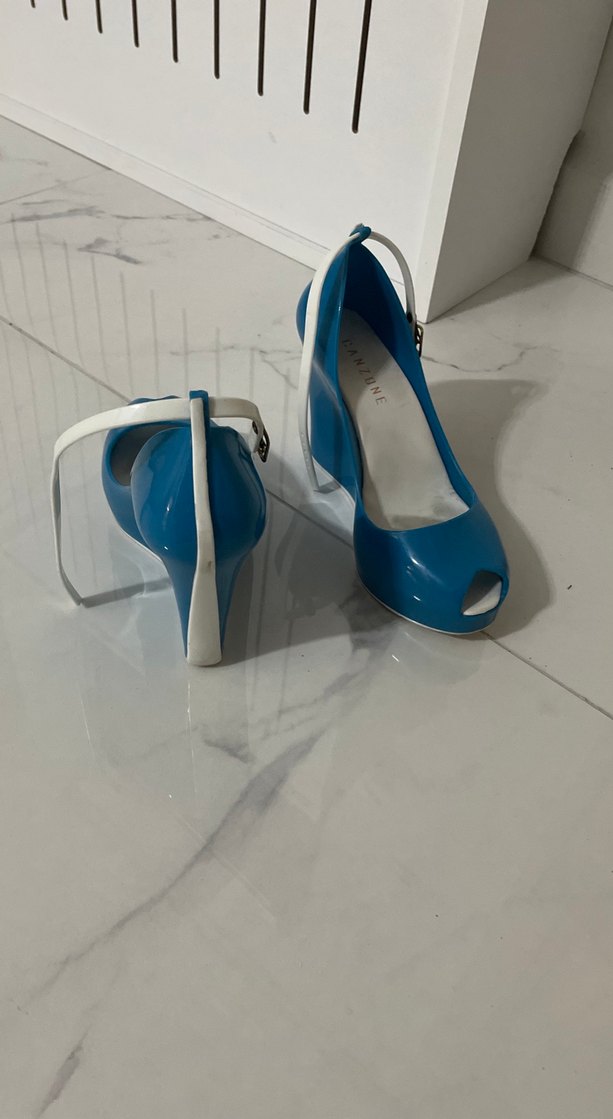 Mavi Bantlı Kadın Dolgu Topuk Ayakkabı - Görsel 3