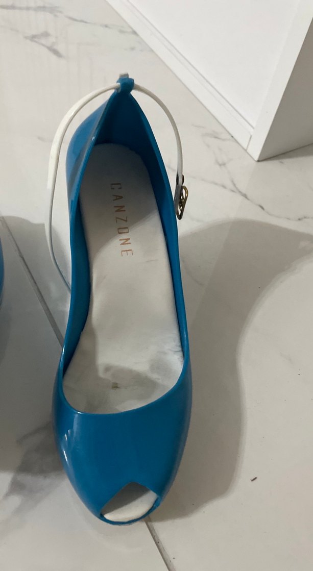 Mavi Bantlı Kadın Dolgu Topuk Ayakkabı - Görsel 4