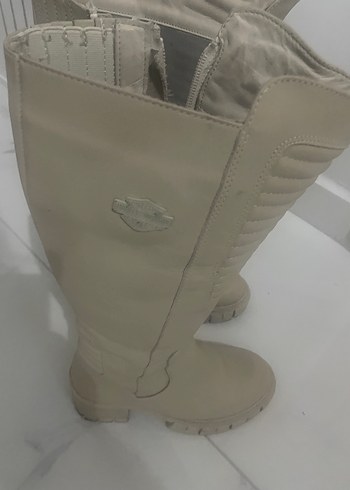 Bej Kadın Dizüstü Deri harley Topuklu Çizme - Görsel 4