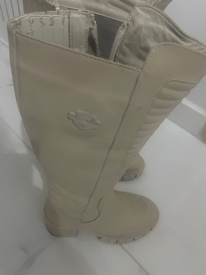 Bej Kadın Dizüstü Deri harley Topuklu Çizme - Görsel 4