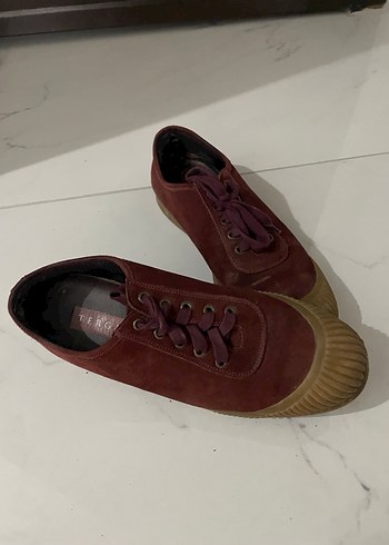 Deri nubuk Bordo Süet Kadın Günlük Spor Ayakkabı - Görsel 5