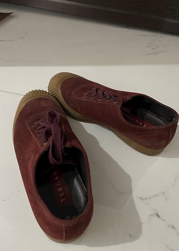 Deri nubuk Bordo Süet Kadın Günlük Spor Ayakkabı - Görsel 2