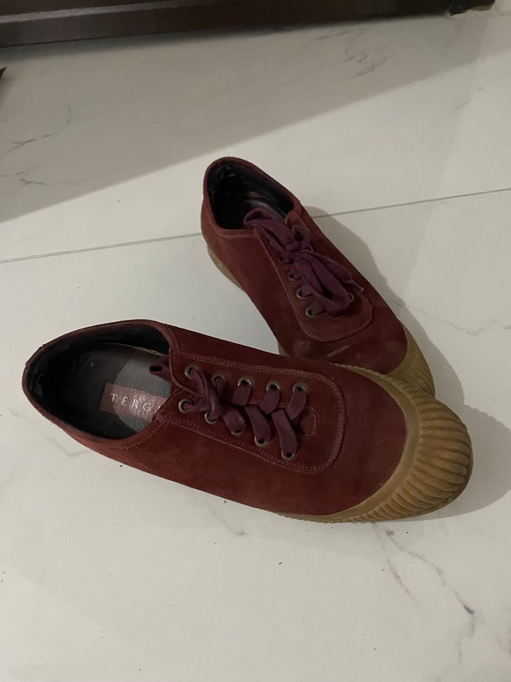 Deri nubuk Bordo Süet Kadın Günlük Spor Ayakkabı - Görsel 5