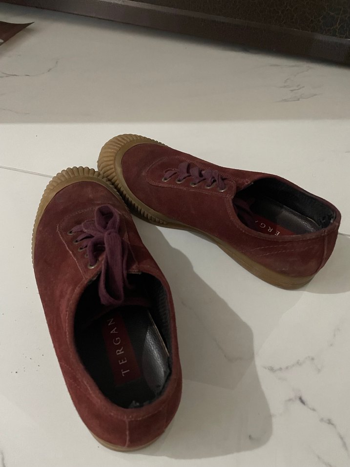 Deri nubuk Bordo Süet Kadın Günlük Spor Ayakkabı - Görsel 2