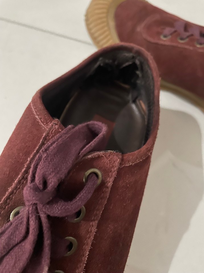 Deri nubuk Bordo Süet Kadın Günlük Spor Ayakkabı - Görsel 3