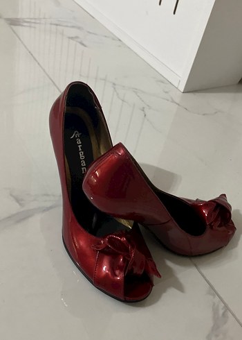 Kırmızı Fiyonklu Kadın Topuklu Ayakkabı - Görsel 2