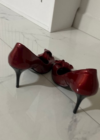 Kırmızı Fiyonklu Kadın Topuklu Ayakkabı - Görsel 3