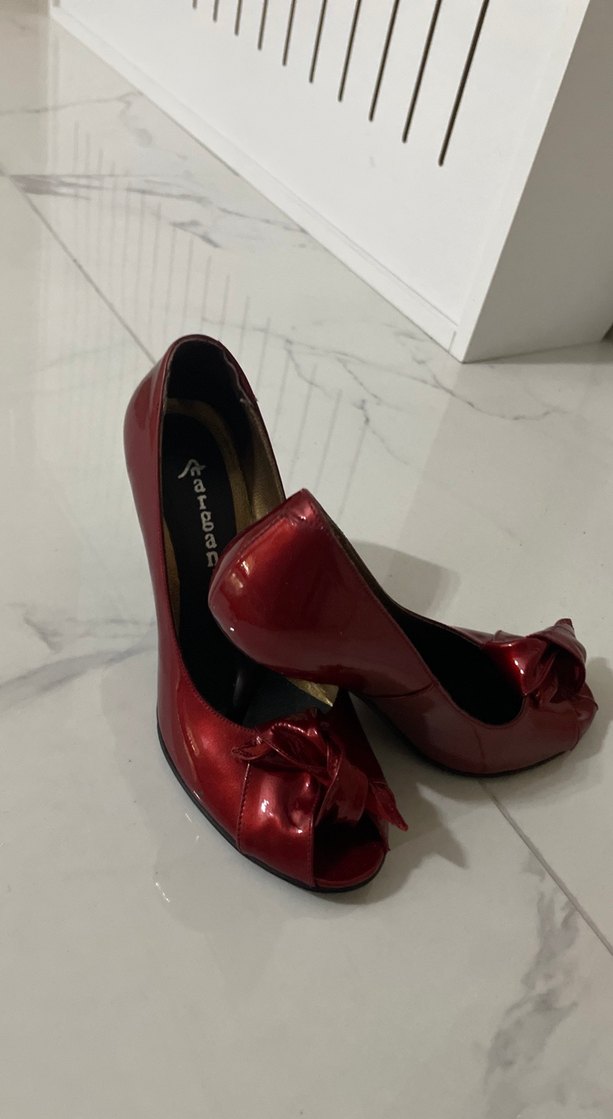 Kırmızı Fiyonklu Kadın Topuklu Ayakkabı - Görsel 2