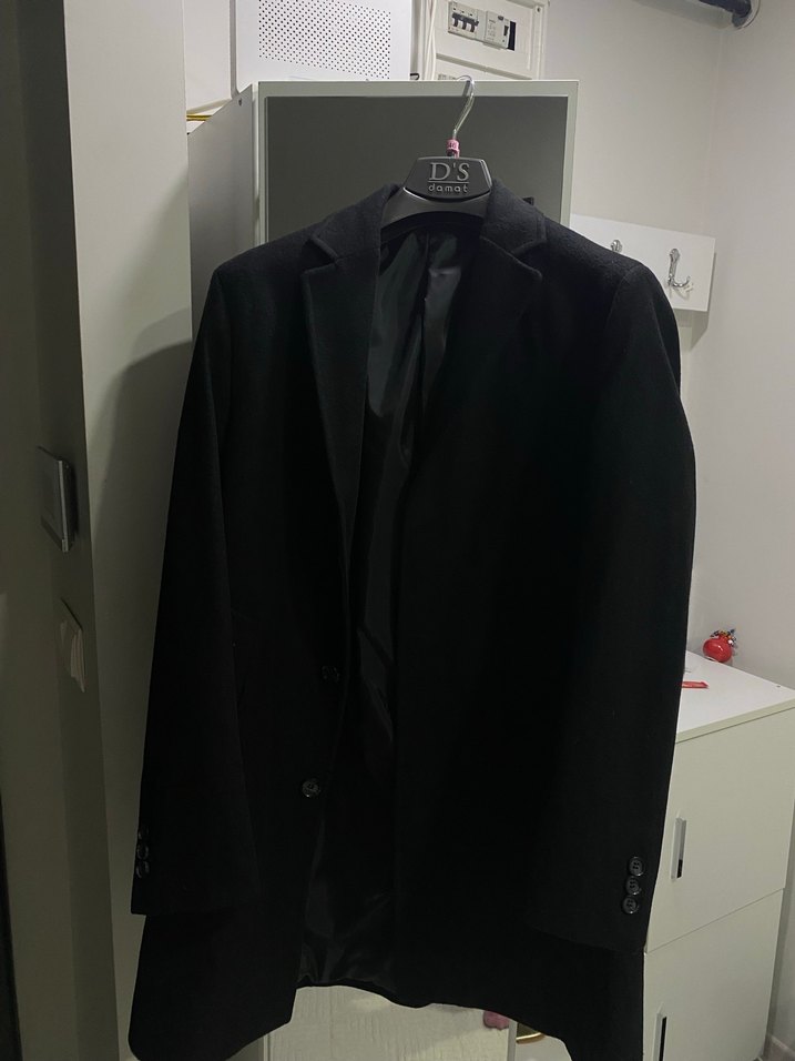 Düğmeli Siyah Erkek Midi Kaban - Görsel 4