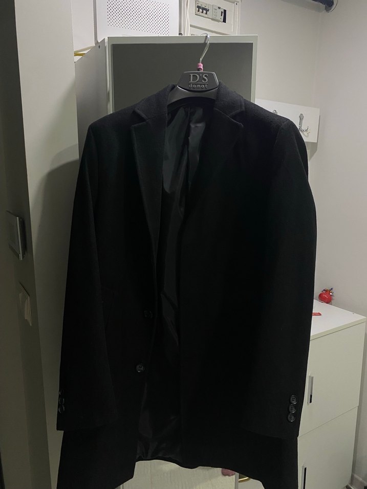 Düğmeli Siyah Erkek Midi Kaban - Görsel 3