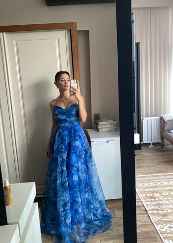 Mavi Straplez Uzun Abiye Elbise - Görsel 2