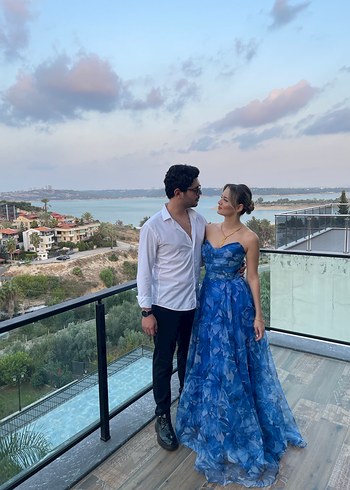 Mavi Straplez Uzun Abiye Elbise - Görsel 3