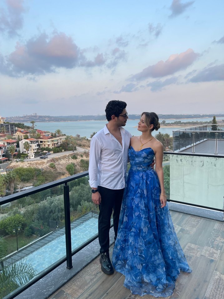 Mavi Straplez Uzun Abiye Elbise - Görsel 3