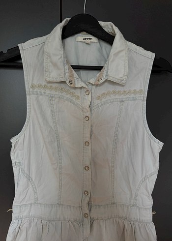 Koton Açık Mavi Denim Kolsuz Elbise