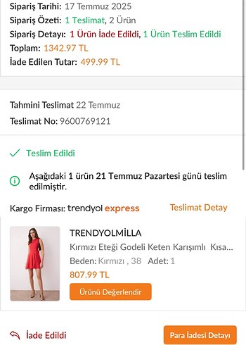 Trendyol & Milla Kırmızı V Yaka Kolsuz Mini Elbise