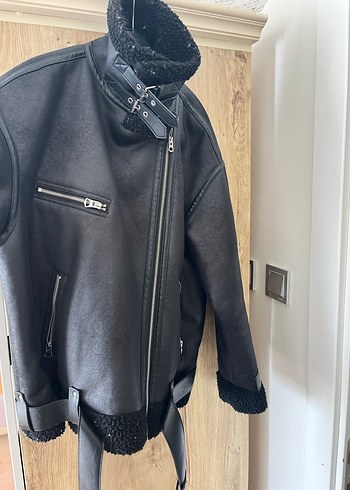 Zara Zara mont Siyah Kürklü Deri Biker Ceket