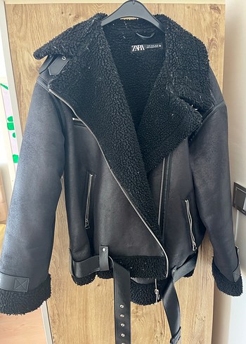 Zara mont Siyah Kürklü Deri Biker Ceket