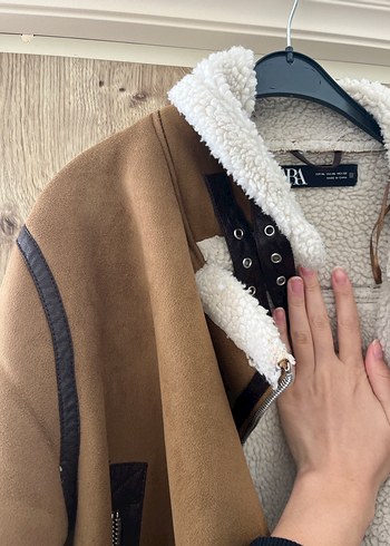 xl Beden kahverengi Renk Zara Kürklü Kahverengi Süet Kısa Mont