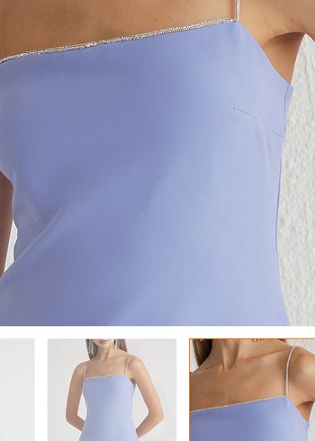 36 Beden Mor Midi Straplez Elbise