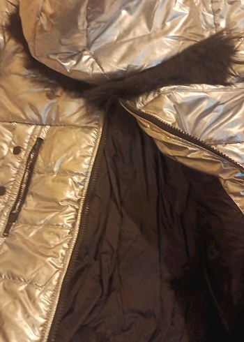 Gri Parlak Kadın Kışlık Kürklü Mont - Görsel 4