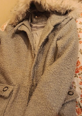 Gri Kadın Midi Boy Kürklü Ceket - Görsel 2