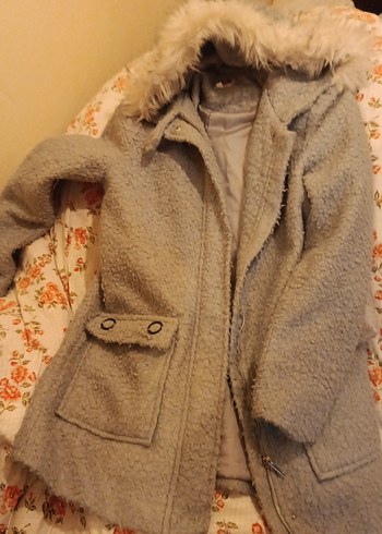 Gri Kadın Midi Boy Kürklü Ceket - Görsel 3