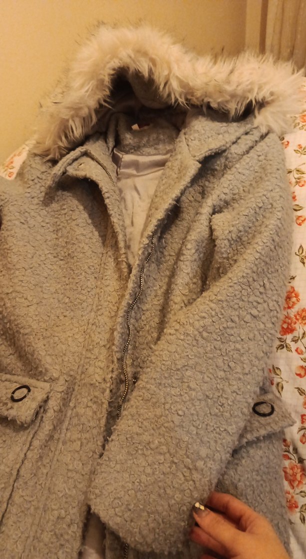 Gri Kadın Midi Boy Kürklü Ceket - Görsel 2