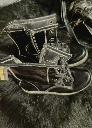 Siyah Deri Kürklü Platform Topuklu Botlar - Görsel 4