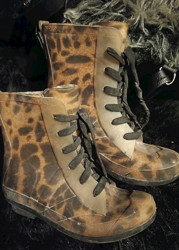 Leopar Desenli Kahverengi Yüksek Topuklu Deri Bot - Görsel 2